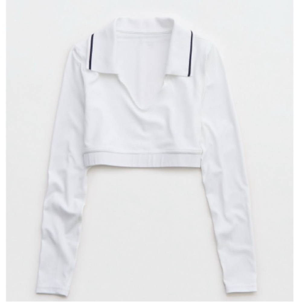 OFFLINE BY AERIE REAL ME LONG SLEEVE POLO T-SHIRT | White | S | NWT